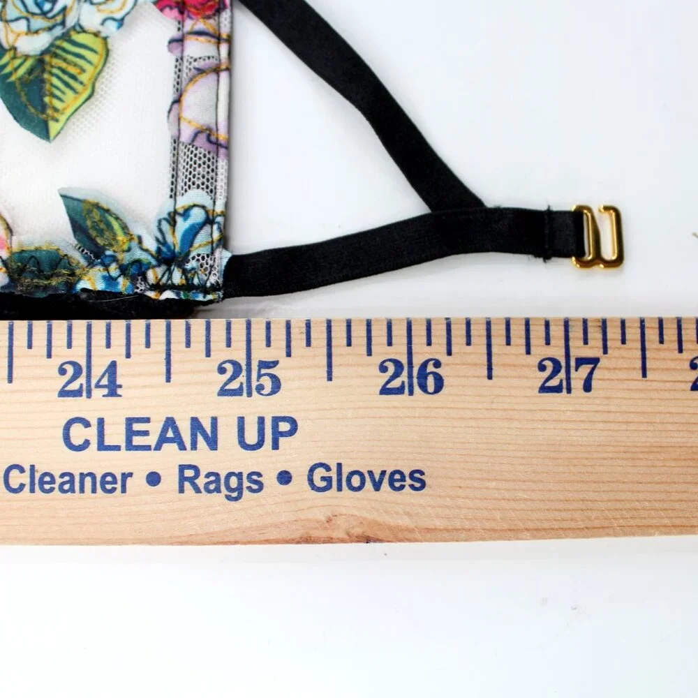 Victoria’s Secret Garter Belt Floral Lace Cutout Sheer Mesh M/L Gold Hardware - Picture 9 of 11